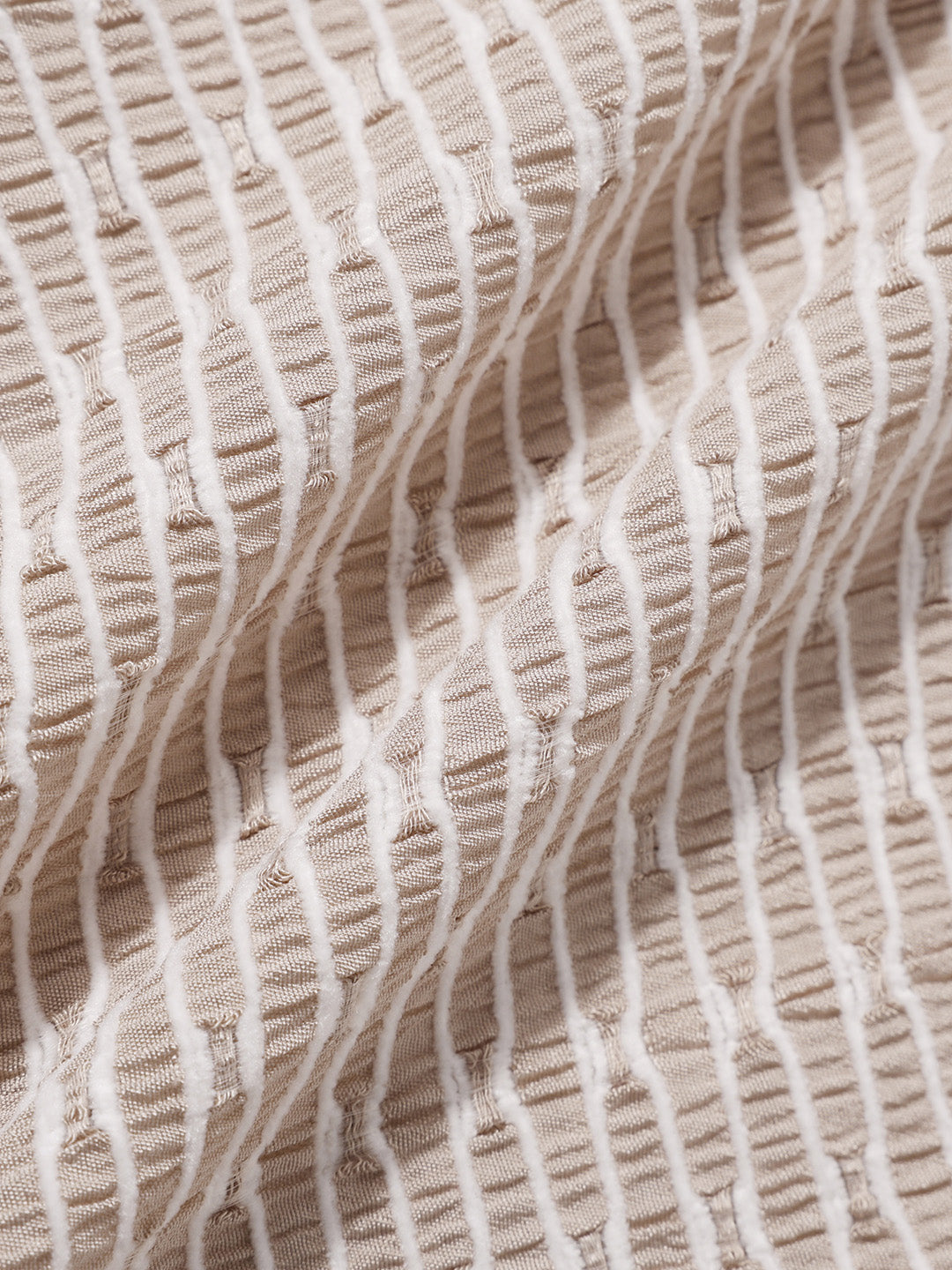 Men's Beige Relaxed Fit Textured Resort Wear Shirt