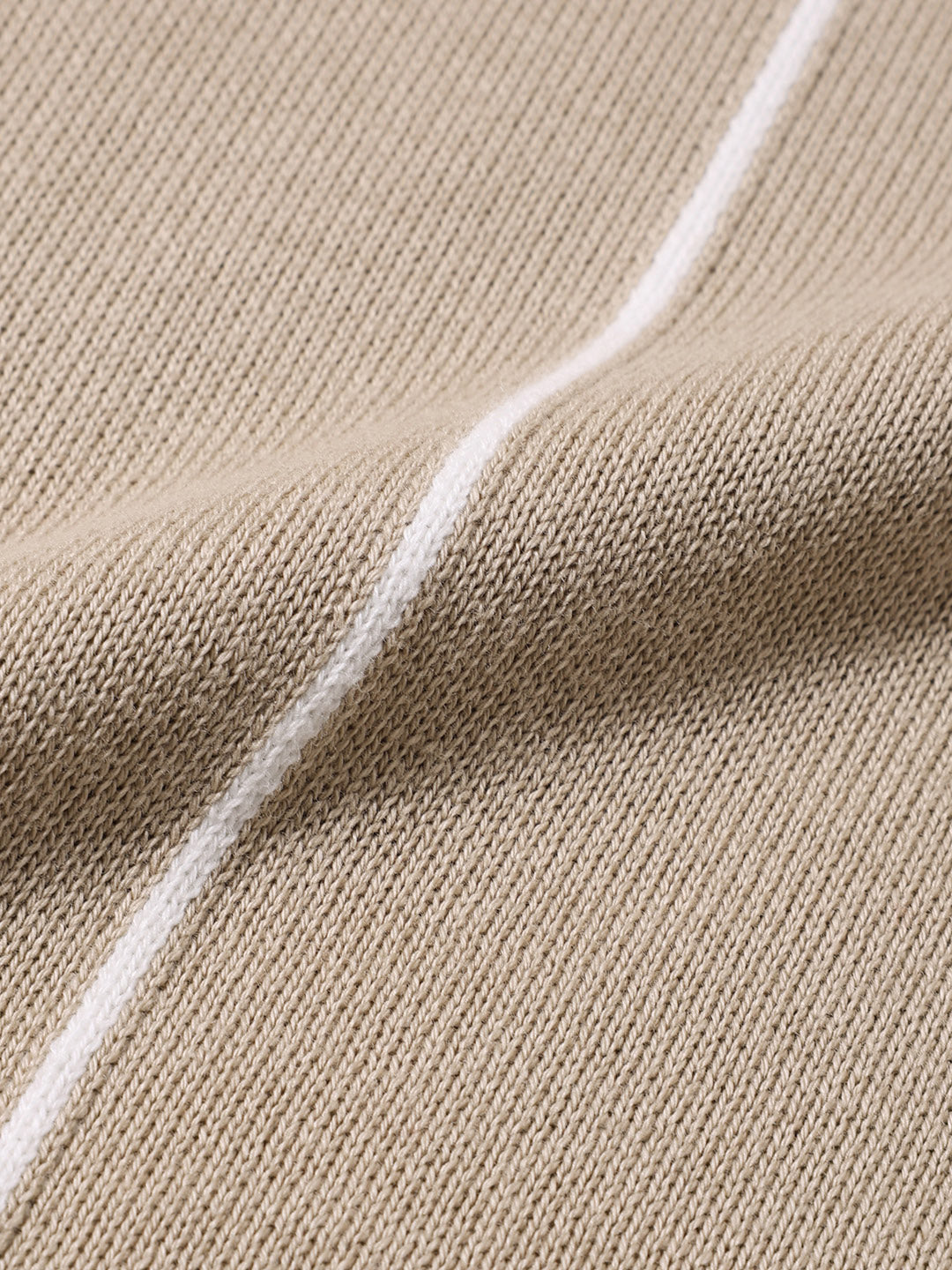 Men's Beige Slim Fit Striped Flat Knit Polo Collar T-Shirt