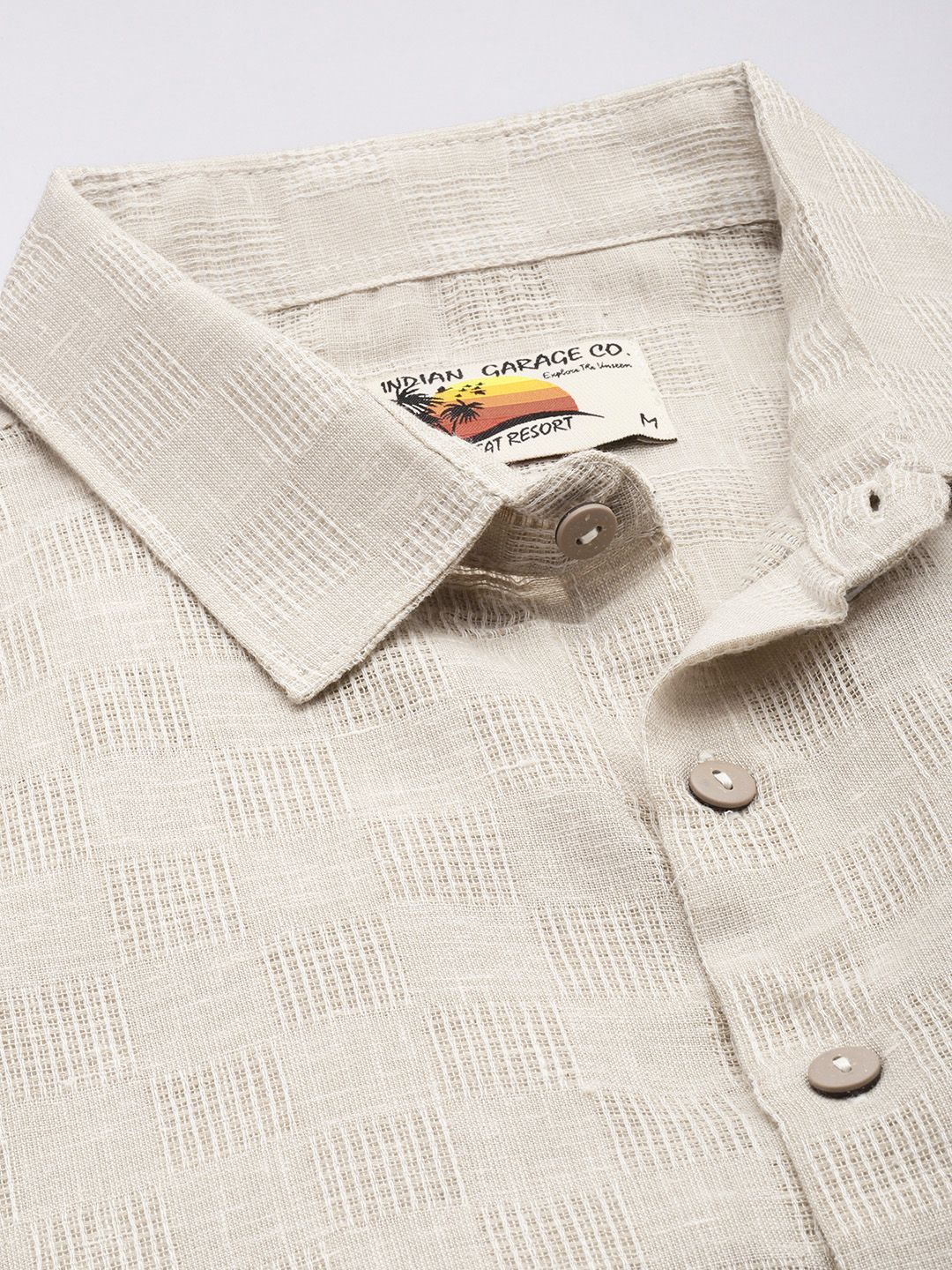 Men's Beige Relaxed Fit Textured Resort Wear Shirt