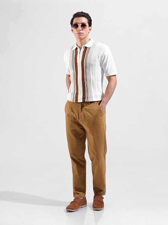 Men Slim Fit Textured Flatknit Half Sleeve Polo T-Shirt