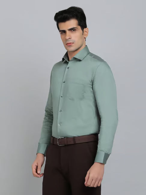 Men’s Olive Green Solid Casual Shirt – Premium Slim Fit Cotton Full Sleeve