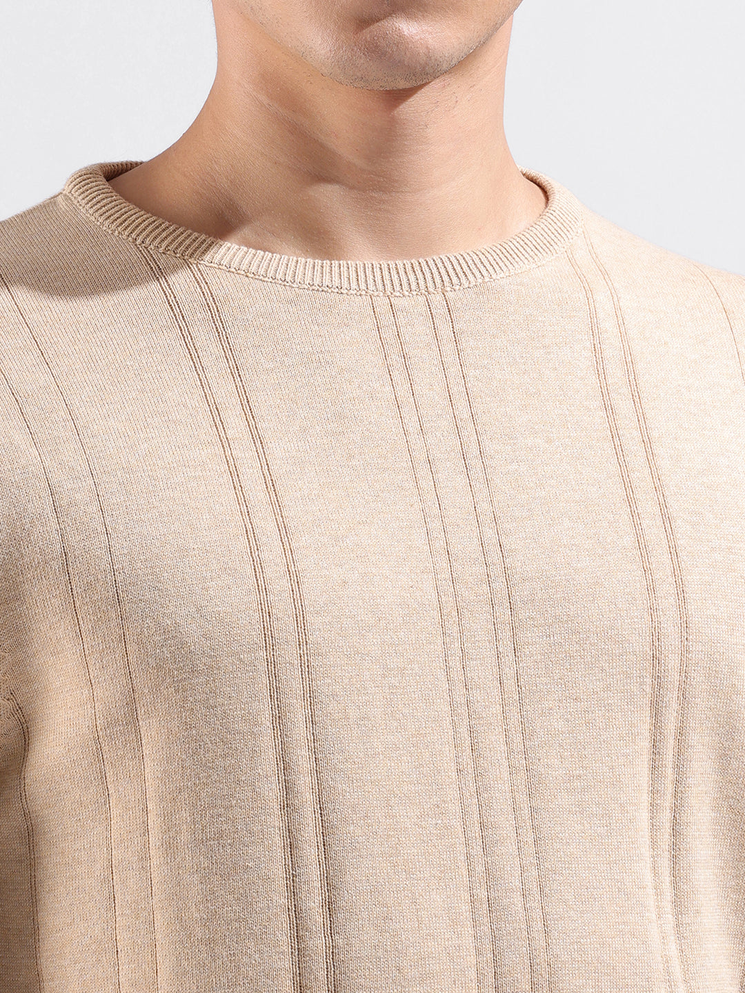 Men's Beige Slim Fit Textured Flat Knit Polo Collar T-Shirt