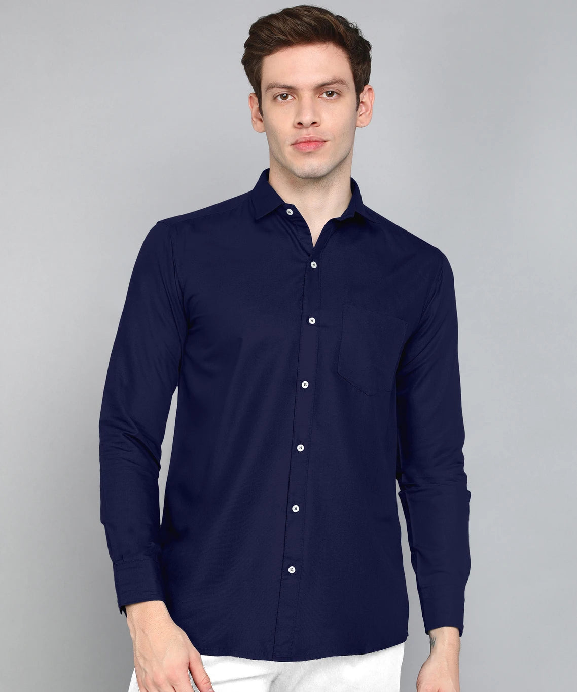 Men’s Navy Blue Solid Shirt – Premium Slim Fit Cotton Full Sleeve
