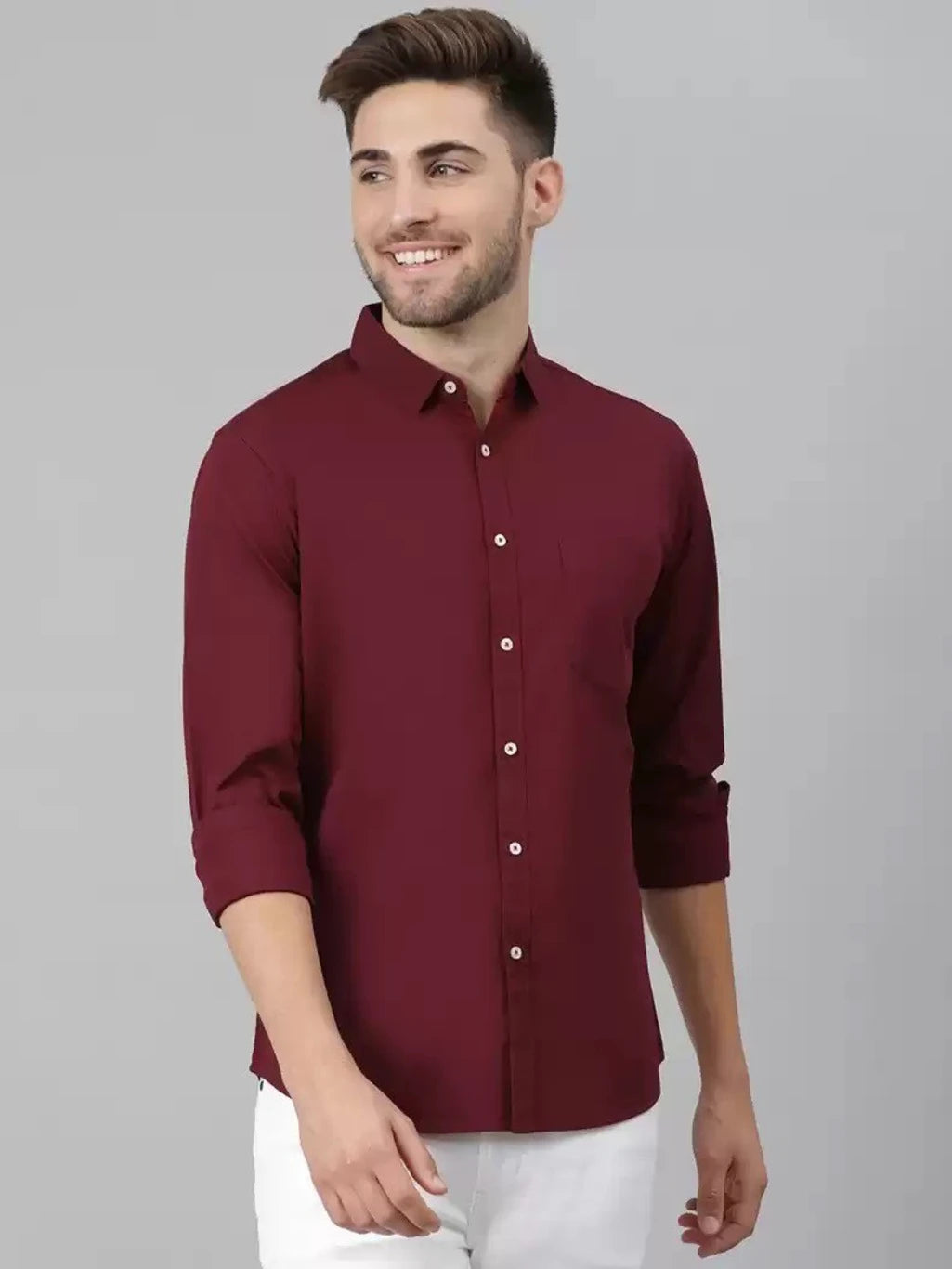 Premium Maroon Solid Cotton Shirt for Men – Slim Fit Casual & Party Wear