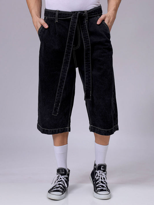 Men's Black Loose Fit Solid Casual Jeans