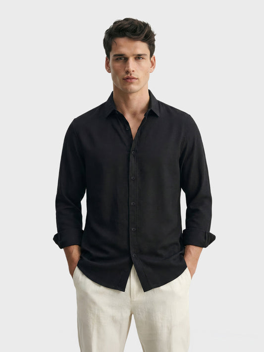 Men's Black Regular Fit Casual Solid Shirt