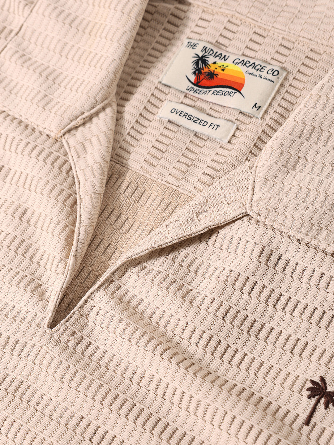 Men's Beige Oversized Fit Resort Wear Textured Shirt