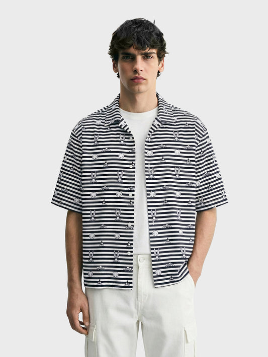 Men's Black Boxy Fit  Loony Tunes Character Shirt