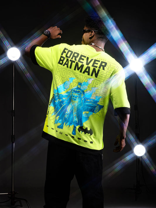Men's Green Oversized Fit Character Batman Printed Crew Neck T-Shirt