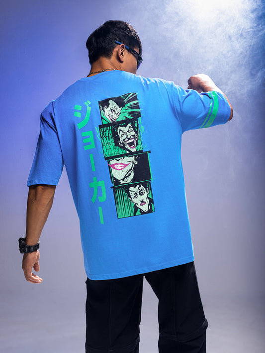 Men's Blue Boxy Fit Joker Character Printed Crew Neck T-Shirt