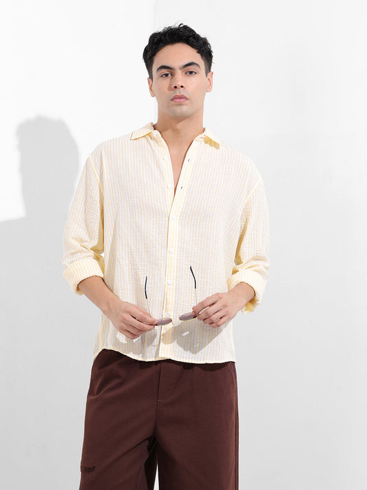 Men's Yellow Relaxed Fit Striped Casual Shirt