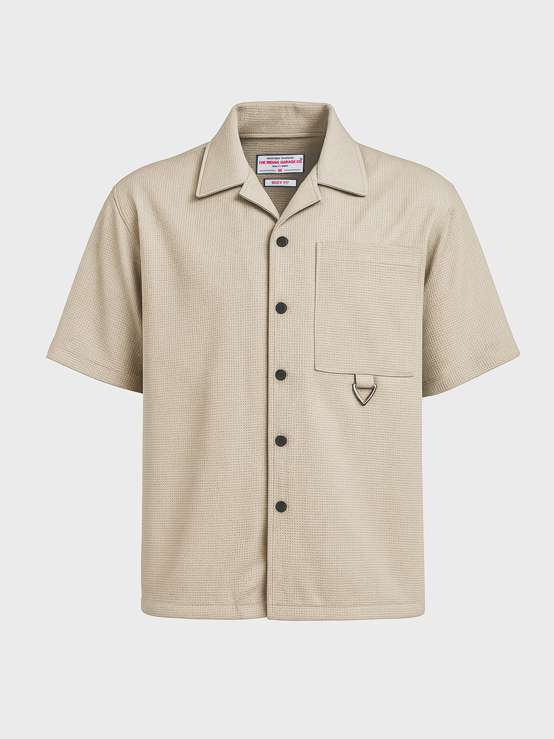Men's Beige Boxy Fit Textured Utility Shirt