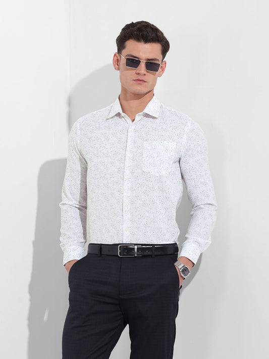 Men's Beige Slim Fit Printed Formal Shirt