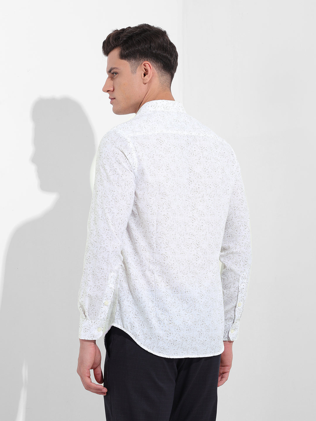 Men's Beige Slim Fit Printed Formal Shirt