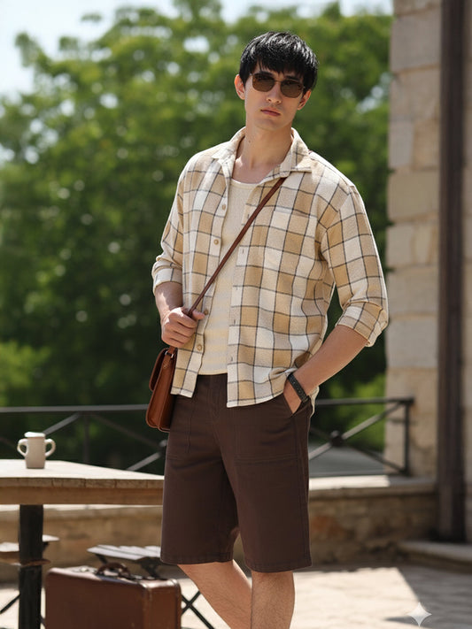 Men's Beige Relaxed Fit Casual Shirt