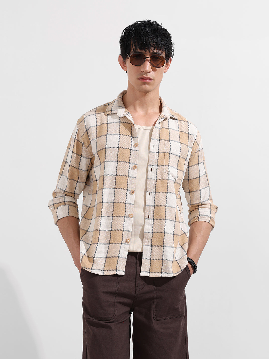 Men's Beige Relaxed Fit Casual Shirt