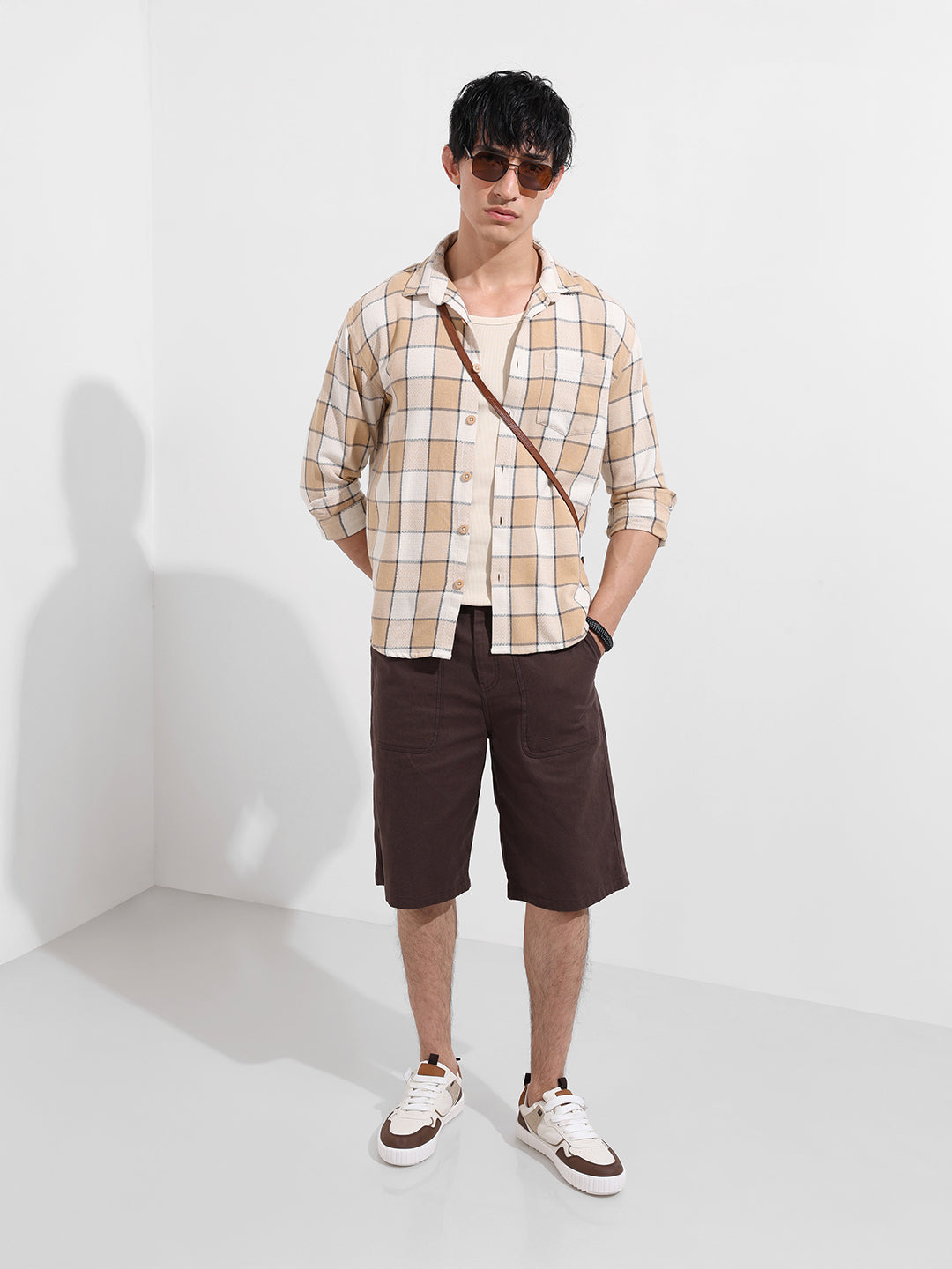 Men's Beige Relaxed Fit Casual Shirt