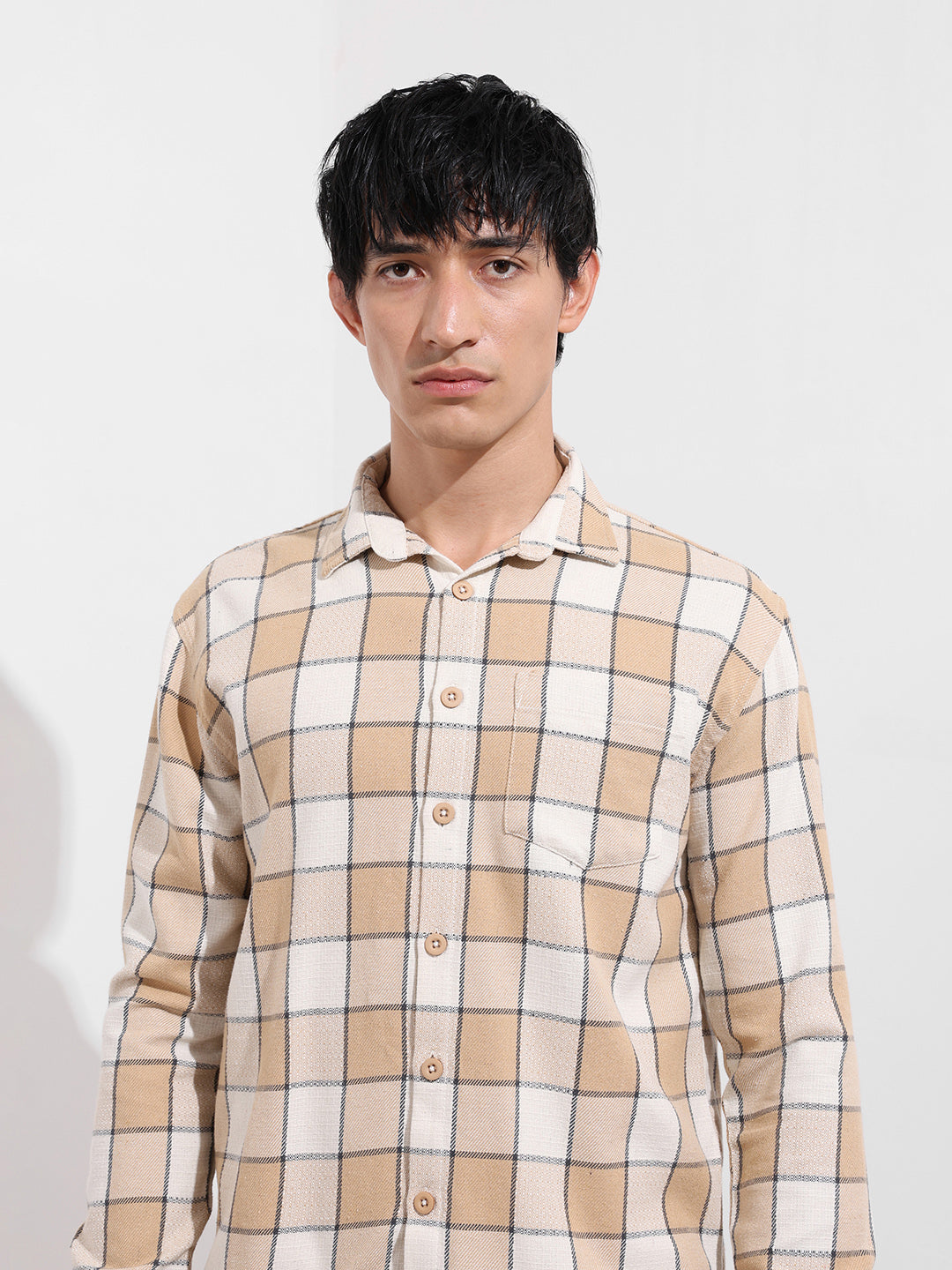 Men's Beige Relaxed Fit Casual Shirt