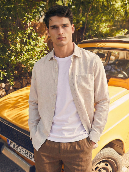 Men's Khaki Slim Fit Solid Casual Shirt