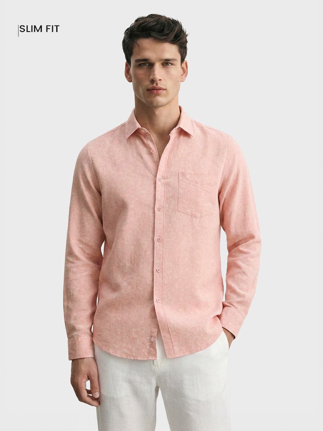 Men's Pink Slim Fit Solid Casual Shirt