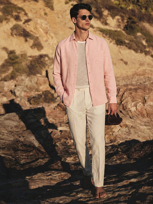 Men's Pink Slim Fit Solid Casual Shirt