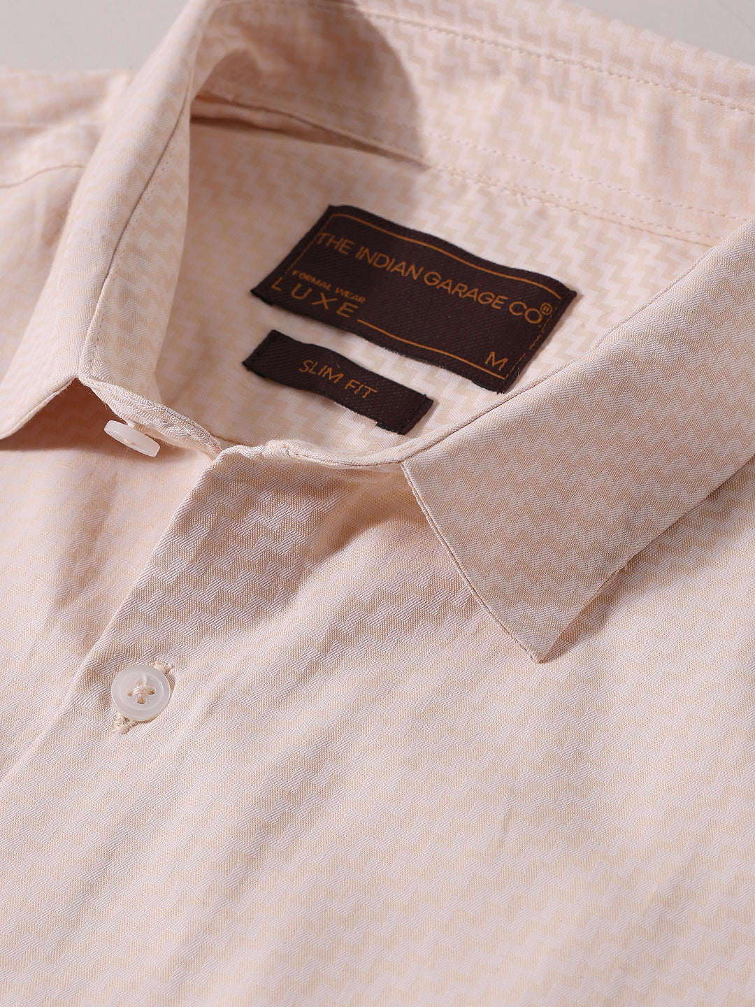 Men's Beige Slim Fit Geometric Print Formal Shirt