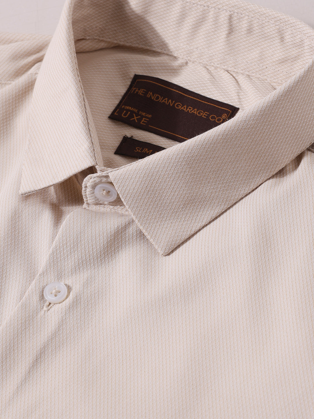 Men's Beige Slim Fit Geometric Print Formal Shirt