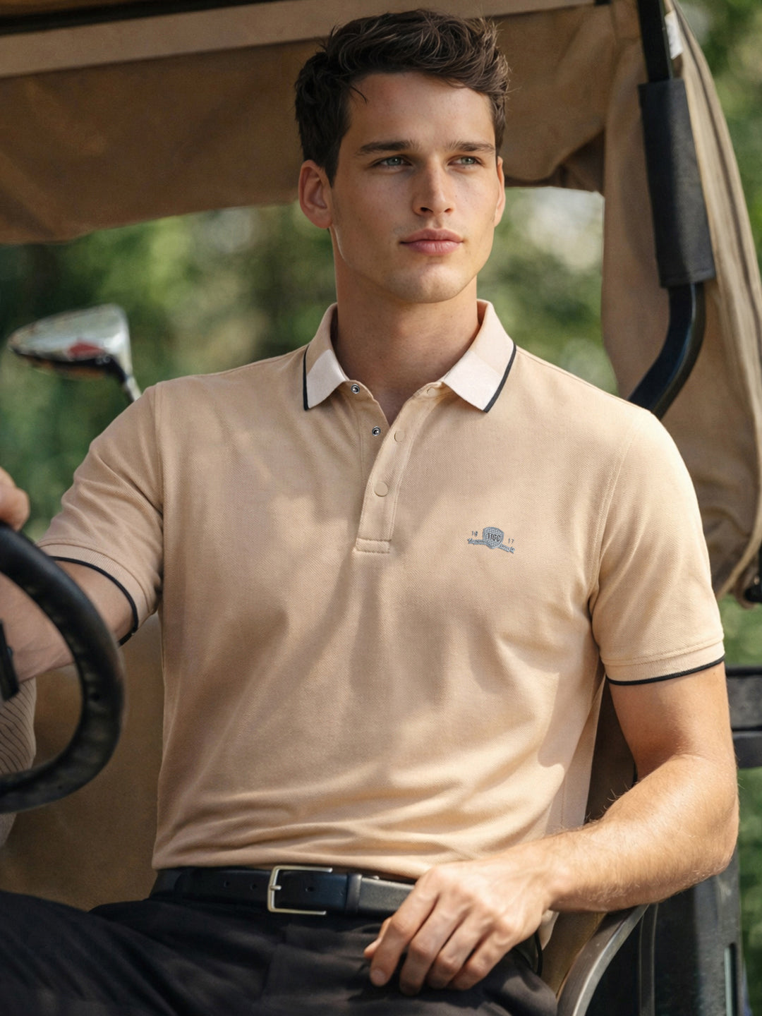 Men's Beige Regular Fit Embroidered Casual T-Shirts