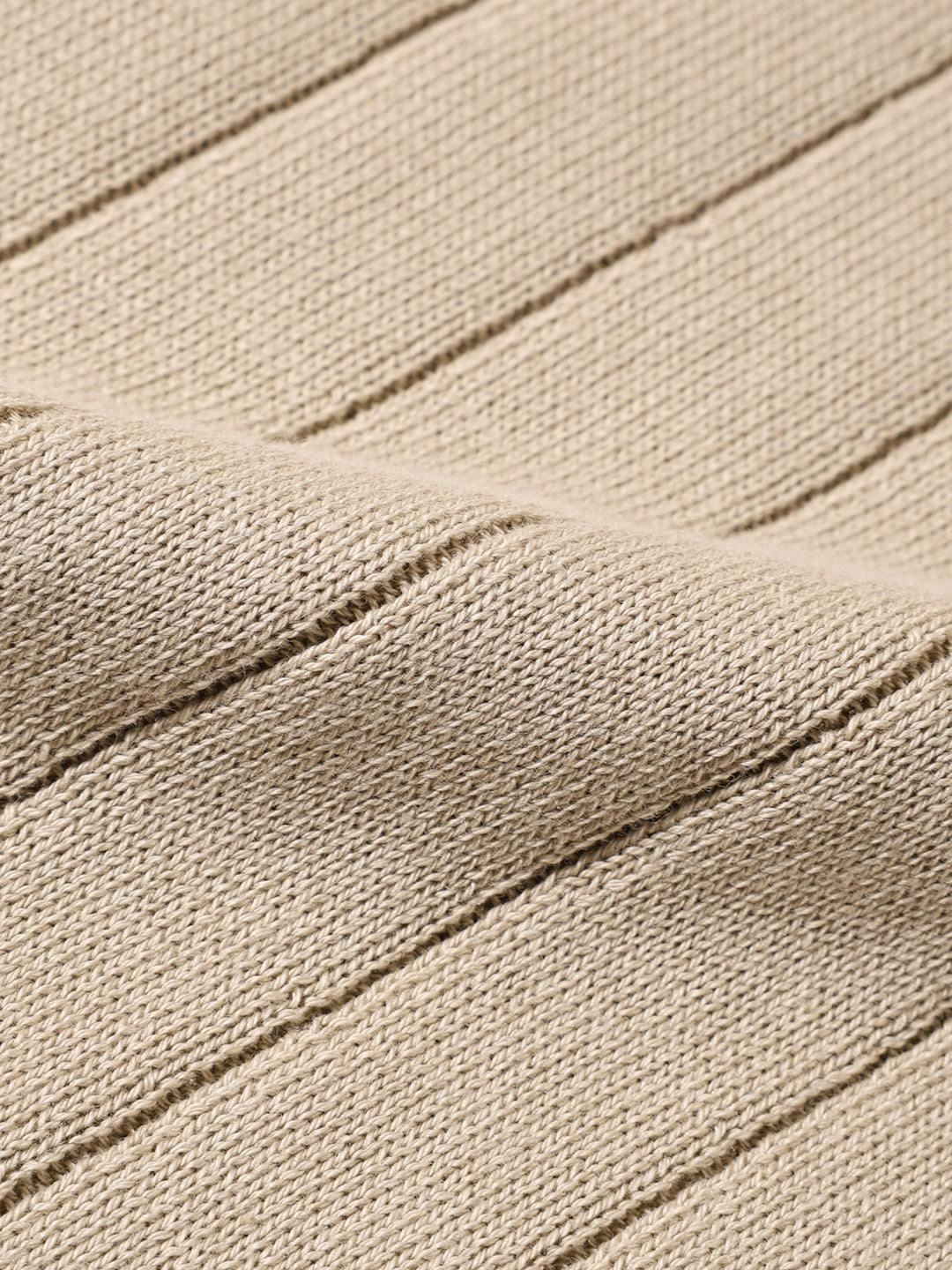 Men's Beige Slim Fit Solid Flat Knit Polo Collar T-Shirt