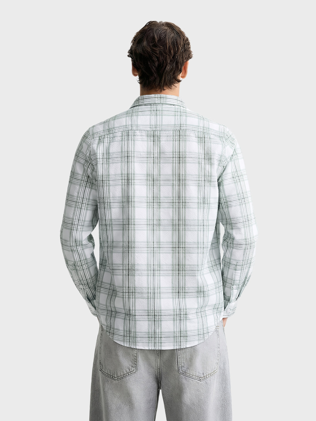 Men's White Slim Fit Checkered Casual Shirts
