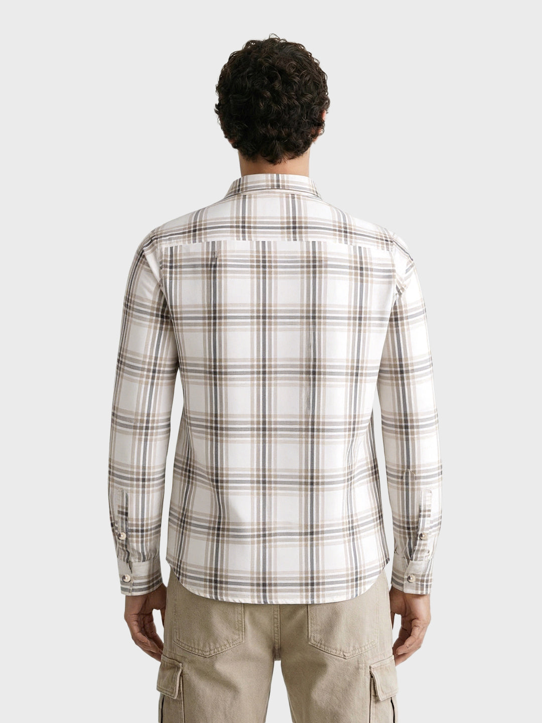 Men's Cream Slim Fit Checked Casual Shirt