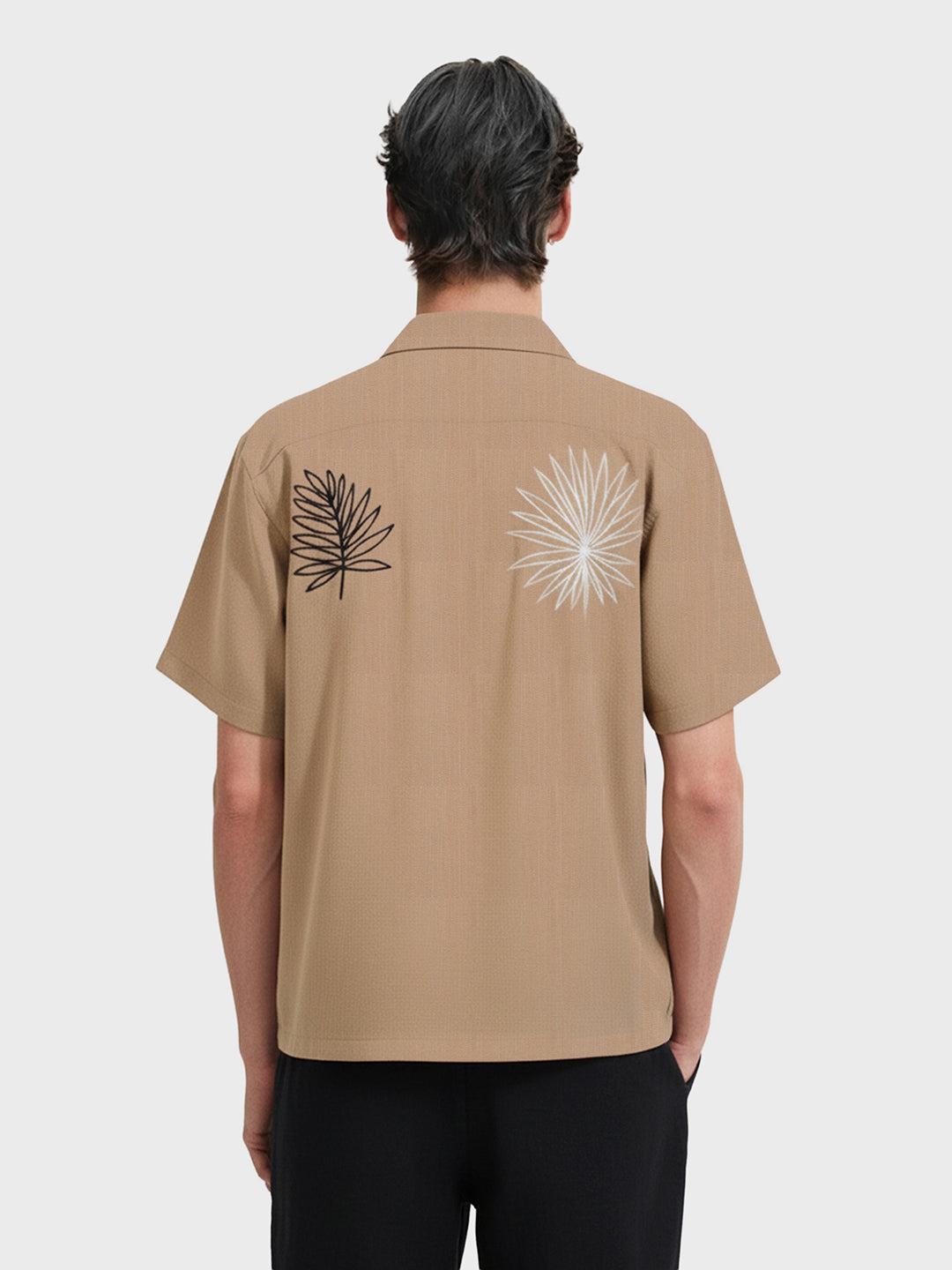 Men's Beige Relaxed Fit Embroided Resort Wear Shirt