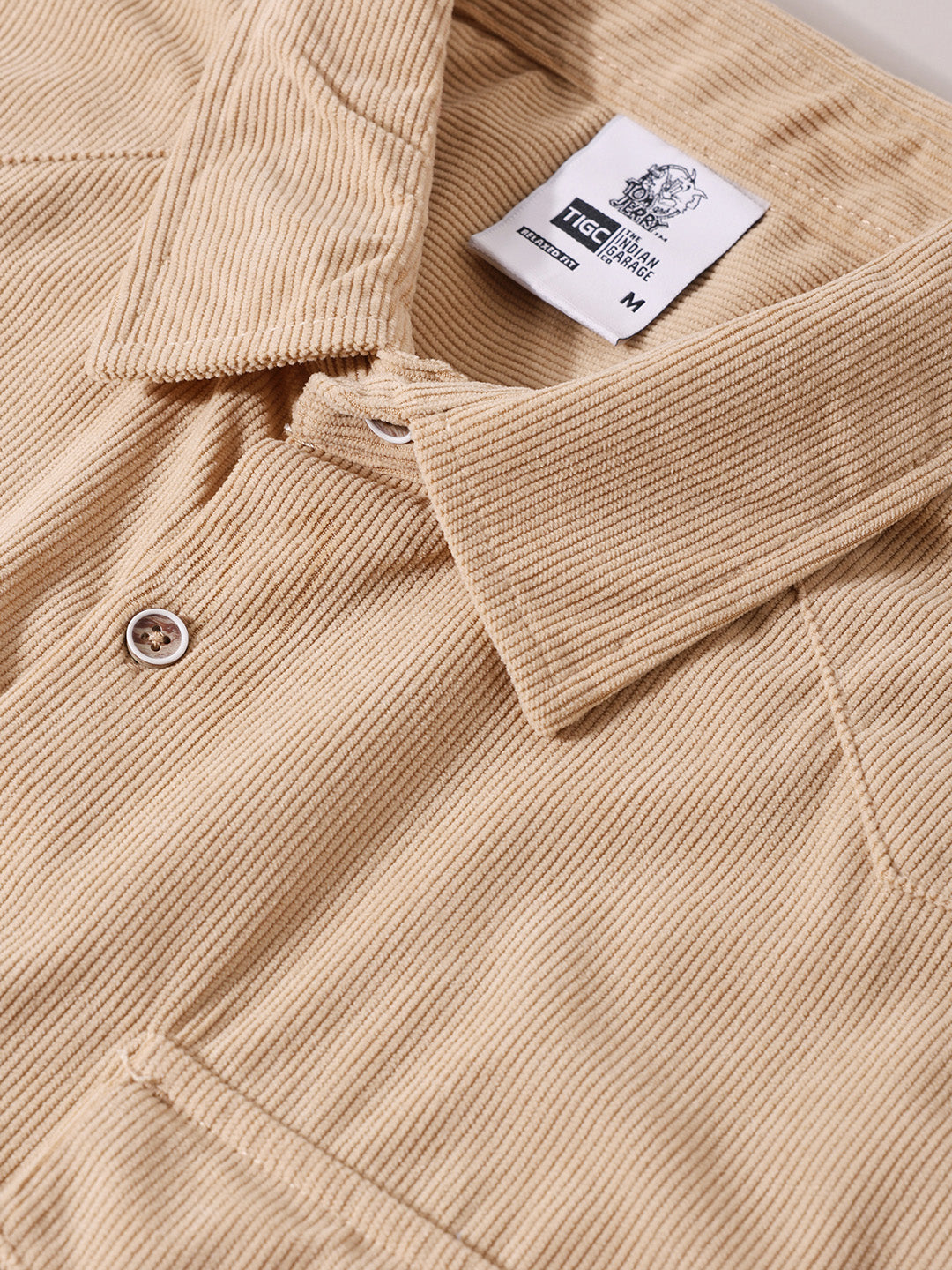 Men's Beige Boxy Fit Solid Character Shirt
