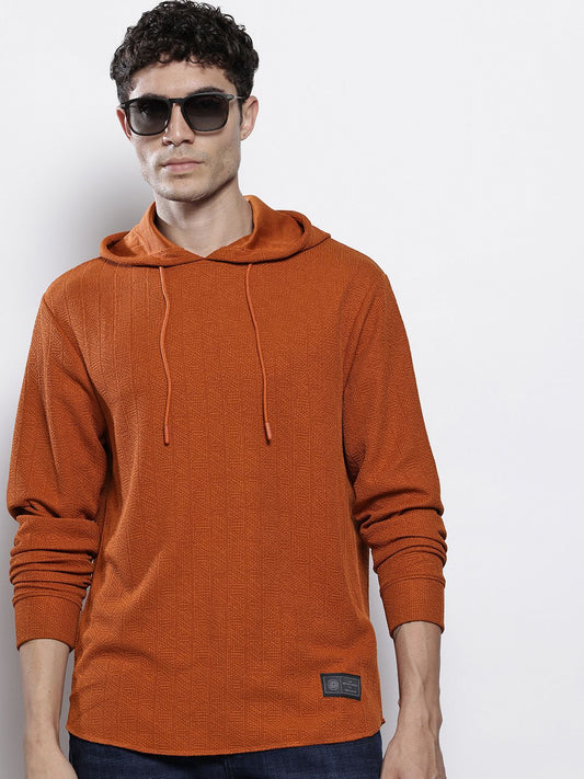 Men's Warm Amber Regular Fit Textured Casual T-Shirt