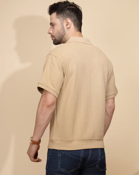 Men Regular Fit Polo T-Shirt with Short Sleeves