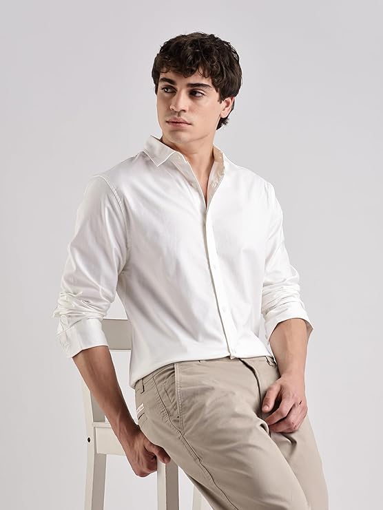Men’s Classic White Solid Shirt – Premium Cotton Slim Fit Formal & Casual Wear