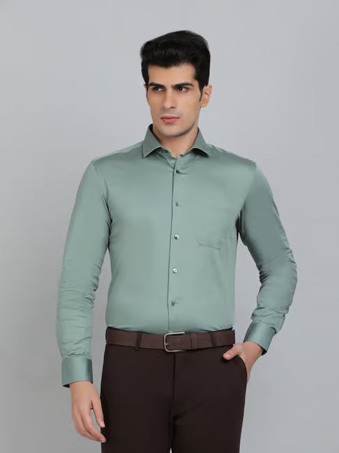 Men’s Olive Green Solid Casual Shirt – Premium Slim Fit Cotton Full Sleeve