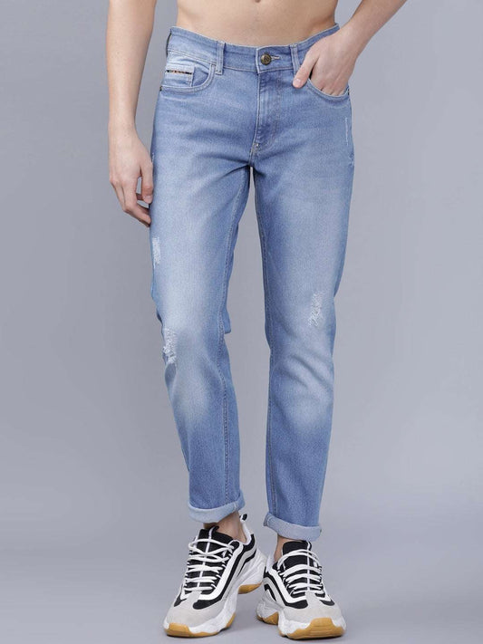 Men's Light Blue Slim Fit Solid Casual Jeans