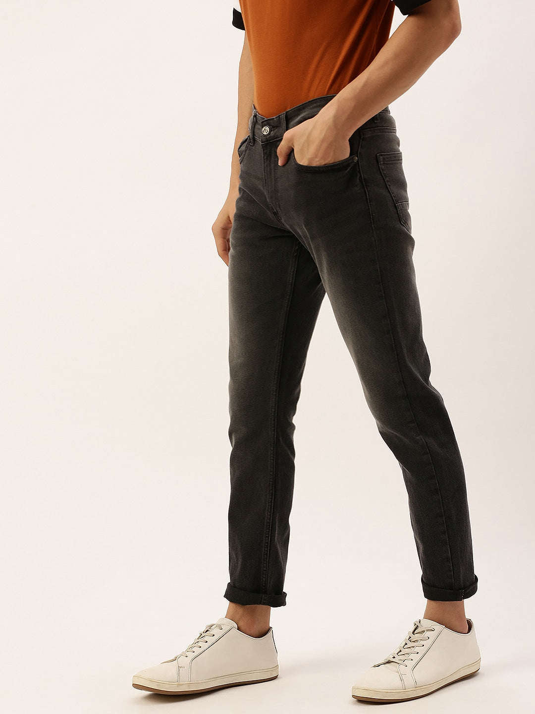 Men's Grey Slim Fit Solid Casual Jeans