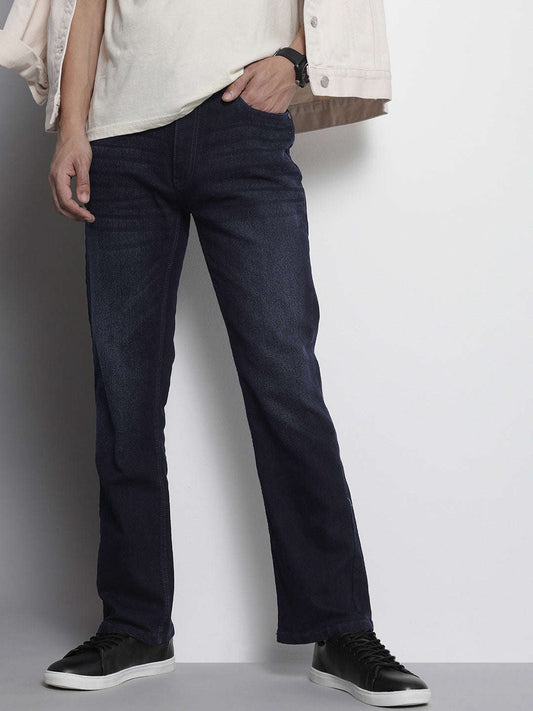 Men's Blue Bootcut Solid Mid-Rise Stretchable Jeans