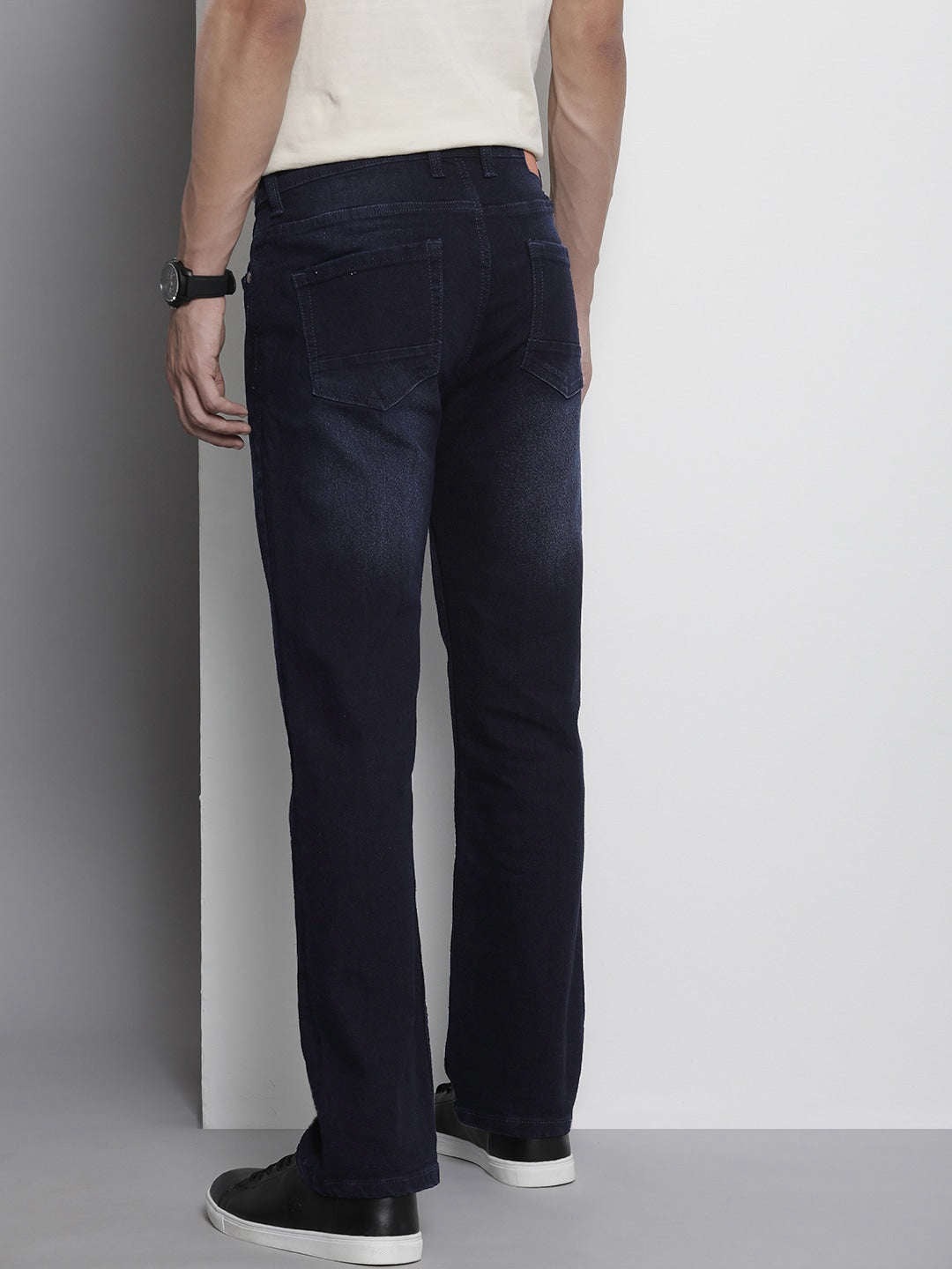 Men's Blue Bootcut Solid Mid-Rise Stretchable Jeans