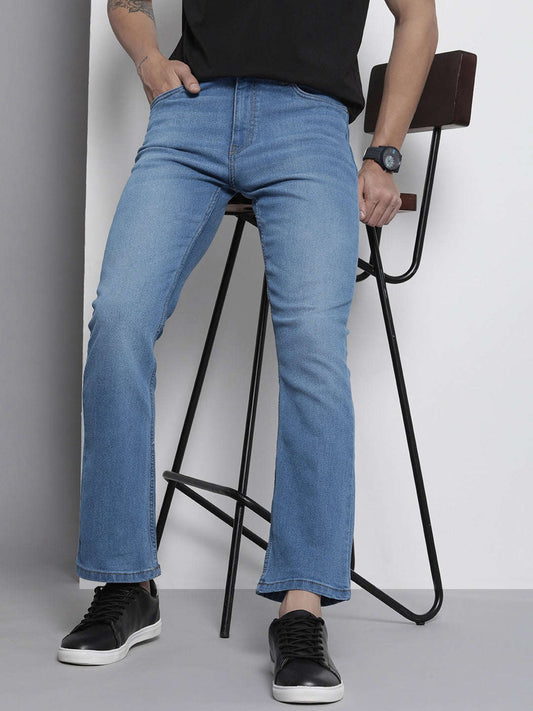 Men's Blue Bootcut Fit Solid Casual Jeans