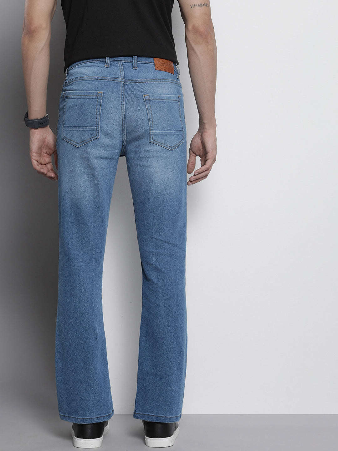 Men's Blue Bootcut Fit Solid Casual Jeans