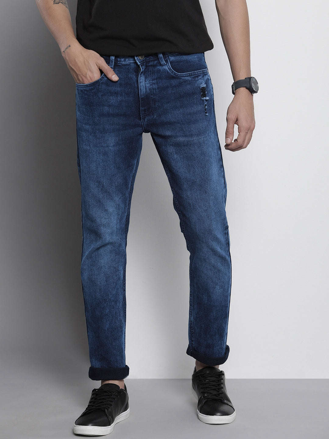 Men's Blue Slim Fit Solid Casual Jeans