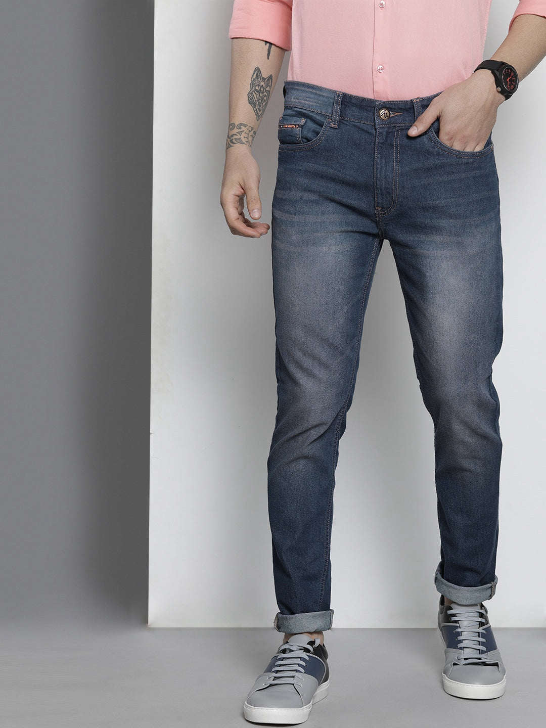 Men's Blue Slim Fit Solid Casual Jeans