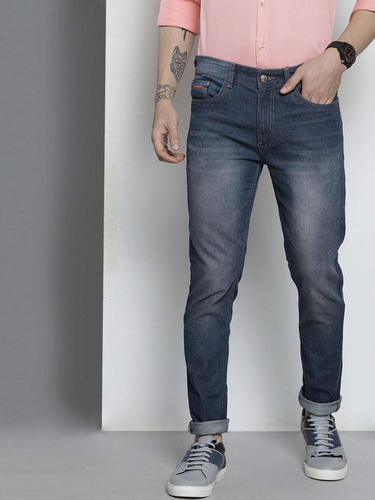 Men's Blue Slim Fit Solid Casual Jeans