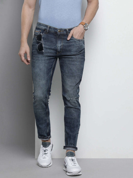 Men's Blue Slim Fit Solid Street Wear Jeans
