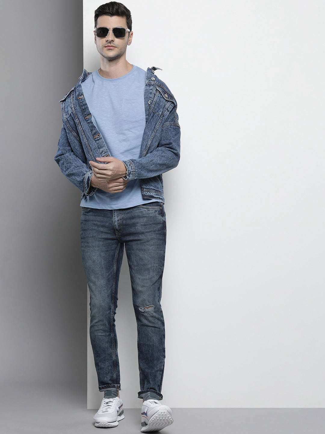 Men's Blue Slim Fit Solid Street Wear Jeans
