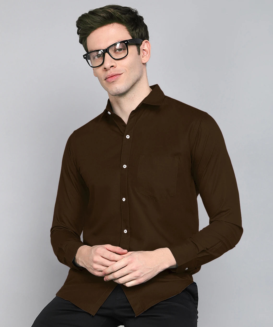 Men’s Dark Brown Solid Shirt – Premium Slim Fit Full Sleeve Casual & Formal Wear