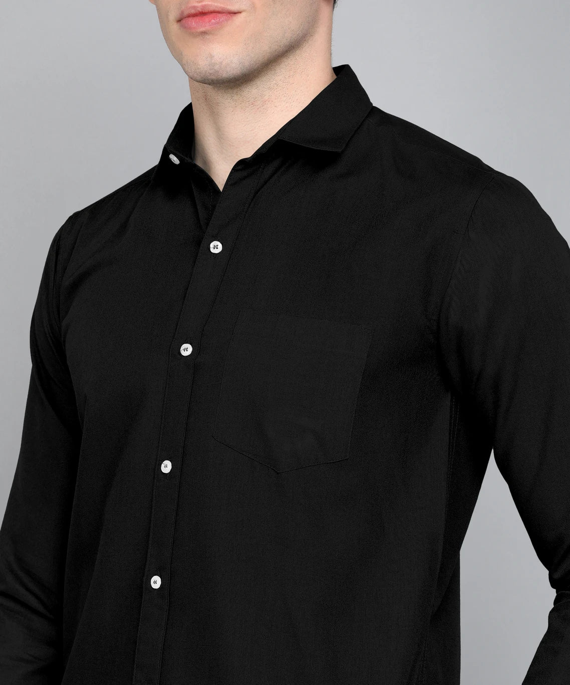 Men’s Classic Black Solid Shirt – Premium Slim Fit Full Sleeve Formal & Party Wear